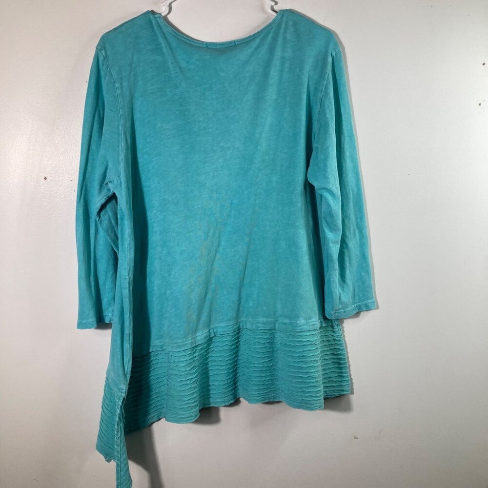 Abstract Print Teal Blouse - Picture 2 of 10